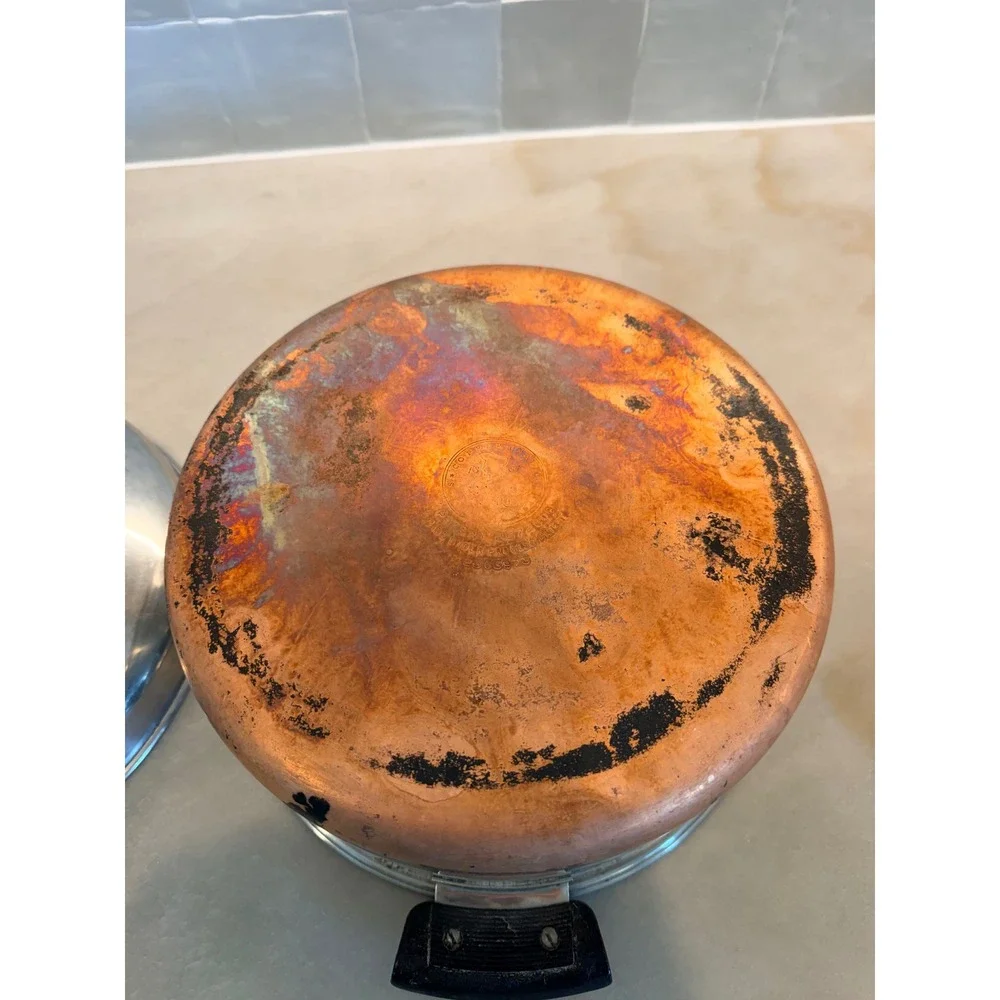 Vintage Revere Ware 1801 Copper Bottom Stock Pot Stainless Steel Lid 9 Inch 4 Qt